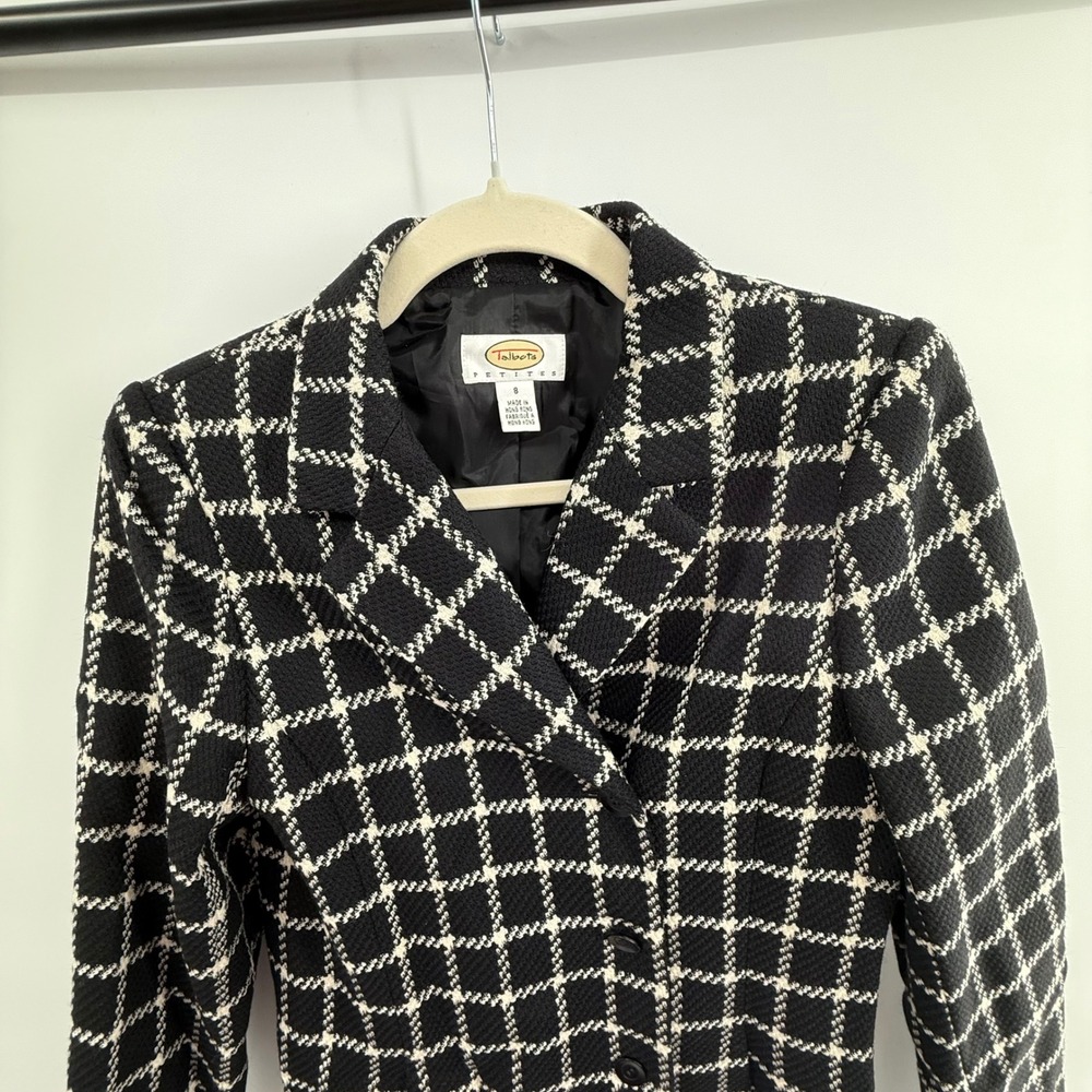 Talbots Petites 8 Wool Windowpane Check Coat Blazer Jacket Hong Kong Vintage - Picture 3 of 6